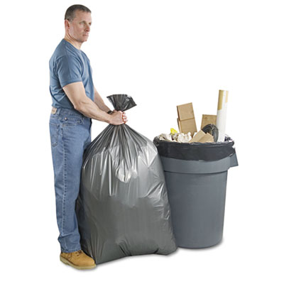 Can Liners, 30 gal, 1.35 mil, 30" x 36", Gray, 10 Bags/Roll,