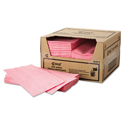 Wet Wipes, Stripe Design, 11.5 x 24, White/Pink, 200/Carton