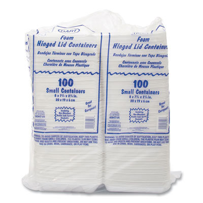 Foam Hinged Lid Containers, 7.5 x 8 x 2.2, White, 200/Carton