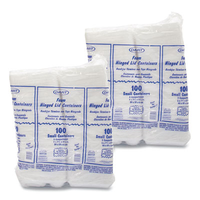 Foam Hinged Lid Containers, 3 Compartments, 7.5 x 8 x 2.3, W