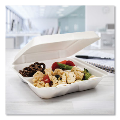 Foam Hinged Lid Containers, 3 Compartments, 7.5 x 8 x 2.3, W