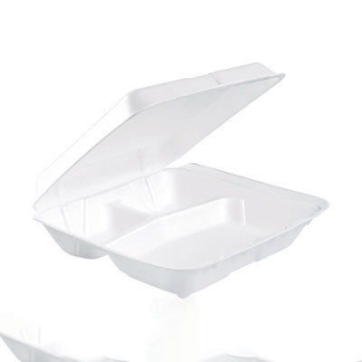 Foam Hinged Lid Containers, 3 Compartments, 7.5 x 8 x 2.3, W
