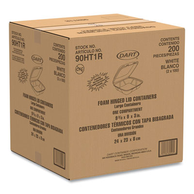 Foam Hinged Lid Containers, 9.01 X 9.4 X 3.1, White, 200/car