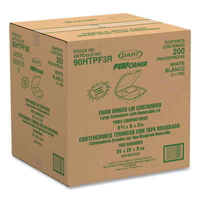 Foam Hinged Lid Container, Performer Perforated Lid, 3 Compa
