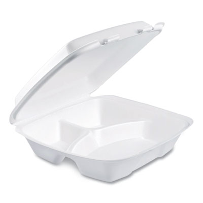 Foam Hinged Lid Container, Performer Perforated Lid, 3 Compa