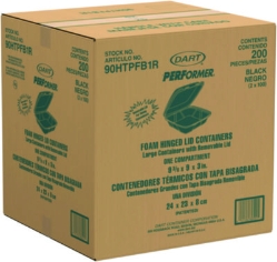 Insulated Foam Hinged Lid Containers, 9.01 x 9.4 x 3.1, Blac
