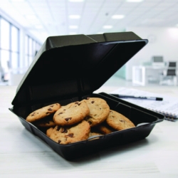 Insulated Foam Hinged Lid Containers, 9.01 x 9.4 x 3.1, Blac