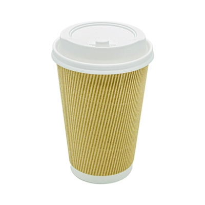 Ripple Hot Cups, 16 oz, Paper, Kraft/White, 500/Carton