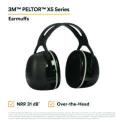 PELTOR X5A Over the Head Earmuffs, Dielectric, 31 dB NRR, Bl