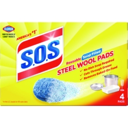 Steel Wool Soap Pads, Steel, 4/Box, 24 Boxes/Carton