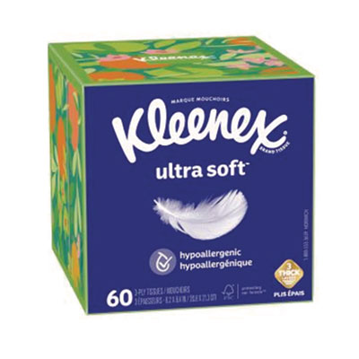 Ultra Soft Facial Tissue, 3-Ply, White, 60 Sheets/Box, 18 Bo