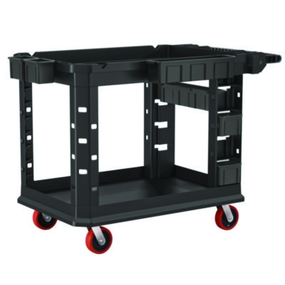 Heavy Duty Plus Utility Cart, Plastic, 2 Shelves, 6 Bins, Ca