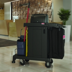 High Security Housekeeping Cart, Plastic, 1 Shelf, 3 Bins, 2