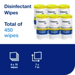 Everwipe by Tork Disinfectant Wipe Canisters, 1-Ply, 7 x 7,