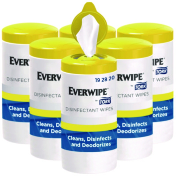 Everwipe by Tork Disinfectant Wipe Canisters, 1-Ply, 7 x 7,