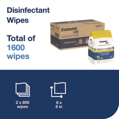 Disinfectant Wipe Jumbo Rolls, 1-Ply, 8 x 6, Lemon, White, 8