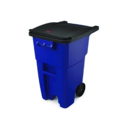 Square Brute Rollout Container, 50 gal, Molded Plastic, Blue