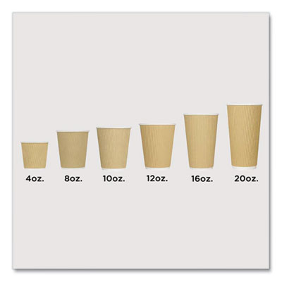Ripple Hot Cups, 10 oz, Paper, Kraft/White, 500/Carton