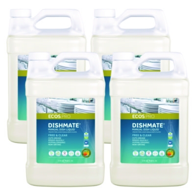 Dishmate Manual Dish Liquid, Free and Clear, 1 gal Jug, 4/Ca