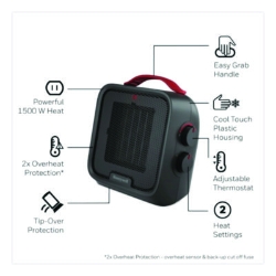 UberHeat 5 Ceramic Heater, 1,500 W, 4.5 x 4.5 x 8.86, Black