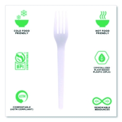 Plantware CPLA Cutlery, Individually Wrapped, Fork, Plastic,