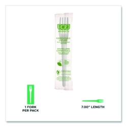 Plantware CPLA Cutlery, Individually Wrapped, Fork, Plastic,
