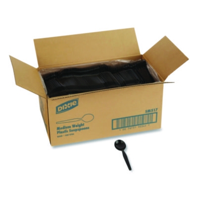 Mediumweight Polystyrene Cutlery, Soup Spoon, Plastic, Black