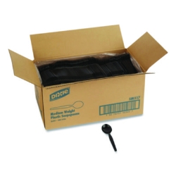 Mediumweight Polystyrene Cutlery, Soup Spoon, Plastic, Black