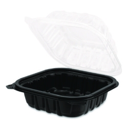 Polypropylene Plastic Hinged Container, 6 x 6 x 3, Black/Cle