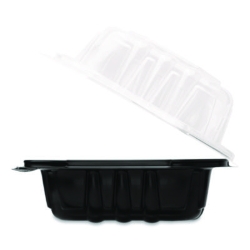 Polypropylene Plastic Hinged Container, 6 x 6 x 3, Black/Cle