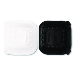 Polypropylene Plastic Hinged Container, 6 x 6 x 3, Black/Cle