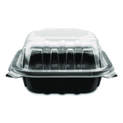 Polypropylene Plastic Hinged Container, 6 x 6 x 3, Black/Cle