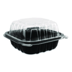 Polypropylene Plastic Hinged Container, 6 x 6 x 3, Black/Cle