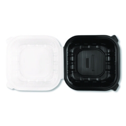 Polypropylene Plastic Hinged Container, 9 x 9 x 3, Black/Cle