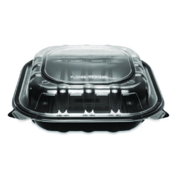 Polypropylene Plastic Hinged Container, 9 x 9 x 3, Black/Cle