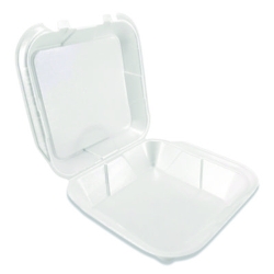 Foam Hinged Lid Containers, 9 x 9 x 3, White, Foam, 200/Cart
