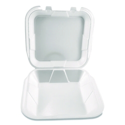 Foam Hinged Lid Containers, 9 x 9 x 3, White, Foam, 200/Cart