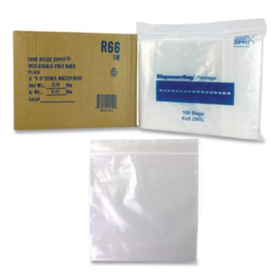 Reloc Zippit Plastic Zipper Bags, 6" x 6", Clear, 1,000/Box