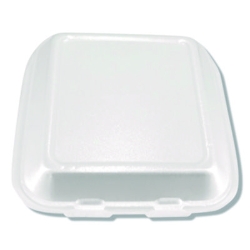 Foam Hinged Lid Containers, 3-Compartment, 7.56 x 8.25 x 2.3