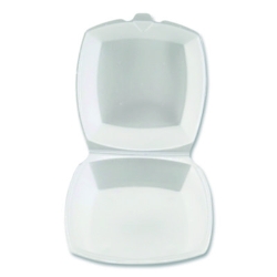 Foam Hinged Lid Containers, 6 x 6 x 3, White, Foam, 500/Cart