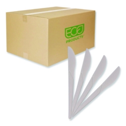 Plantware Compostable Cutlery, Knife, Plastic, Pearl White,