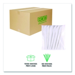 Plantware Compostable Cutlery, Knife, Plastic, Pearl White,