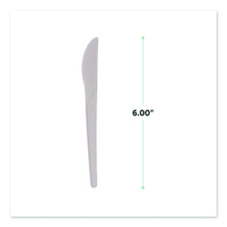 Plantware Compostable Cutlery, Knife, Plastic, White, 1,000/