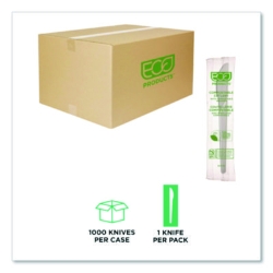 Plantware Compostable Cutlery, Knife, Plastic, White, 1,000/