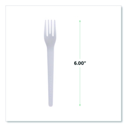 Plantware Compostable Cutlery, Fork, Plastic, Pearl White, 5
