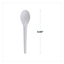 Plantware Compostable Cutlery, Spoon, Plastic, Pearl White,