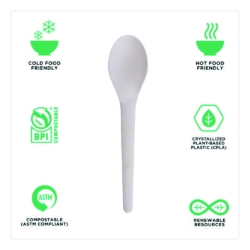 Plantware Compostable Cutlery, Spoon, Plastic, Pearl White,