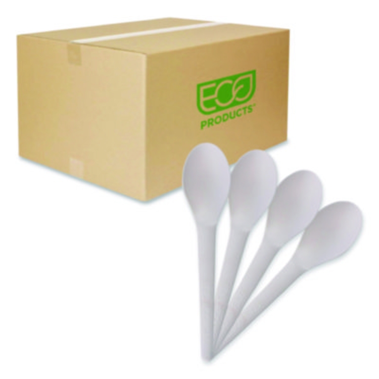 Plantware Compostable Cutlery, Spoon, Plastic, Pearl White,
