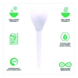 Plantware Compostable Soup Spoon, Heavyweight, Plastic, Whit