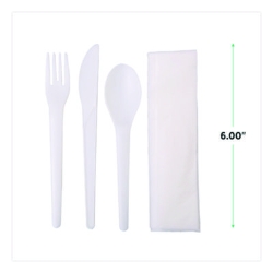 Plantware Compostable Cutlery Kit, Fork/Knife/Napkin/Spoon,